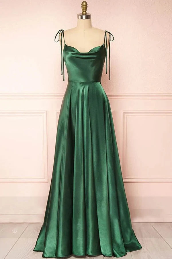 Detail of the fabric and silhouette of the long prom gown.