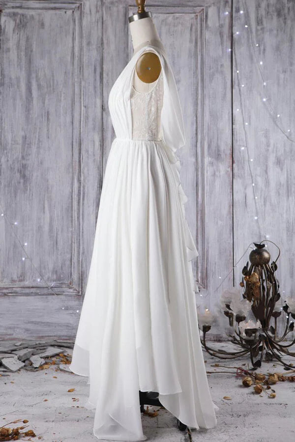 Full view of the A-line wedding dress with its elegant silhouette.