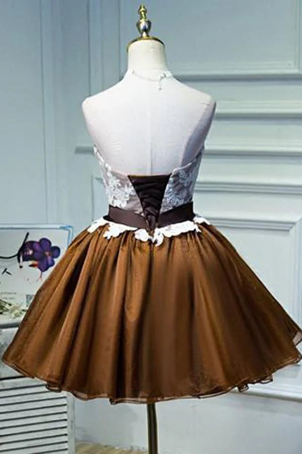 Back view of the A-line homecoming dress, showing the lace-up closure and bowknot.