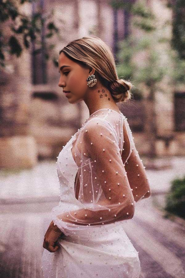 Back view of the A-line long sleeve bridal gown.