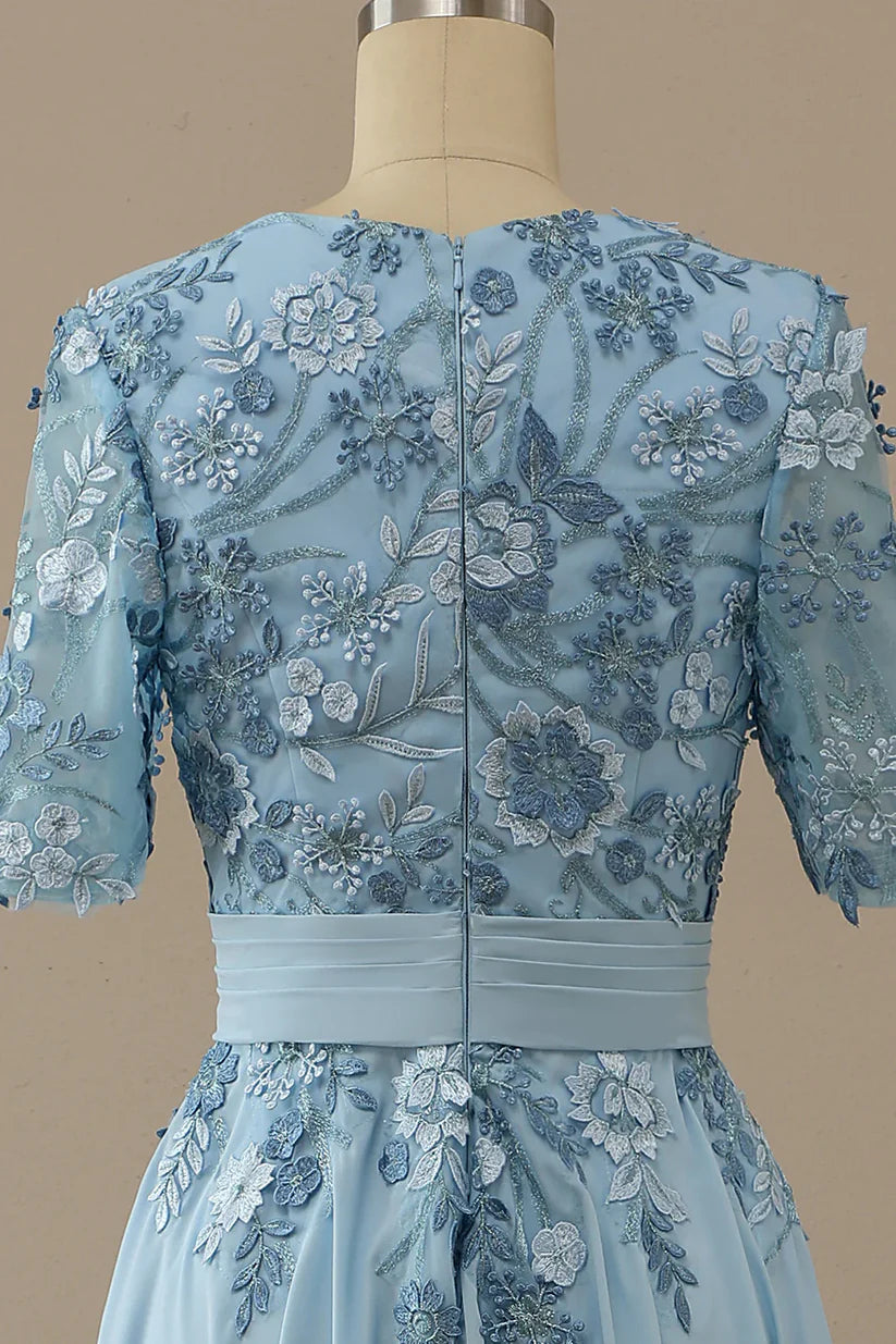 Flowing skirt of the A-line Mother of the Bride dress.