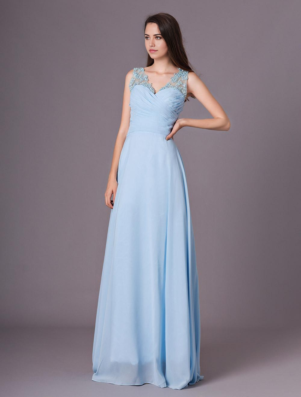Full length view of the A-line formal evening gown.