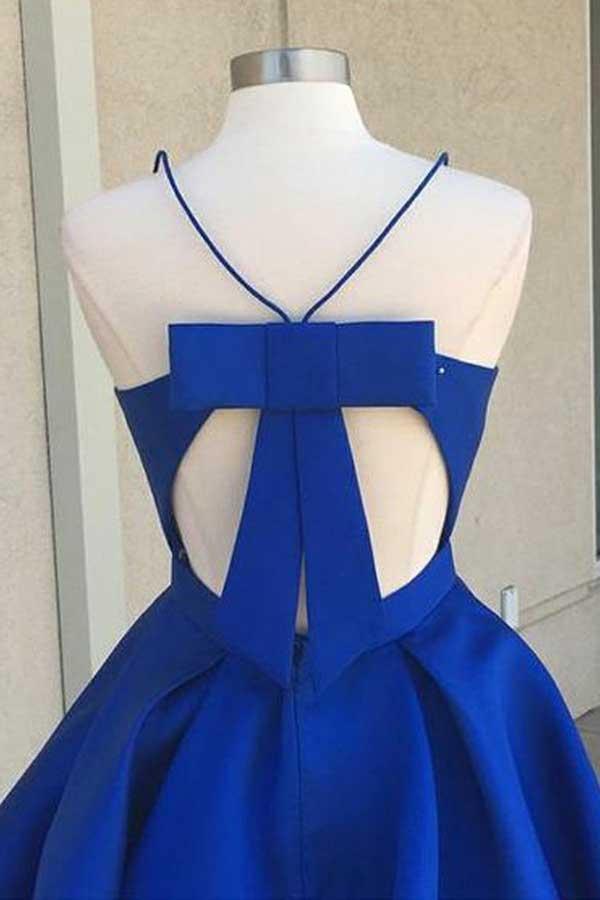 Elegant knee-length formal dress with a V-neckline and A-line silhouette.