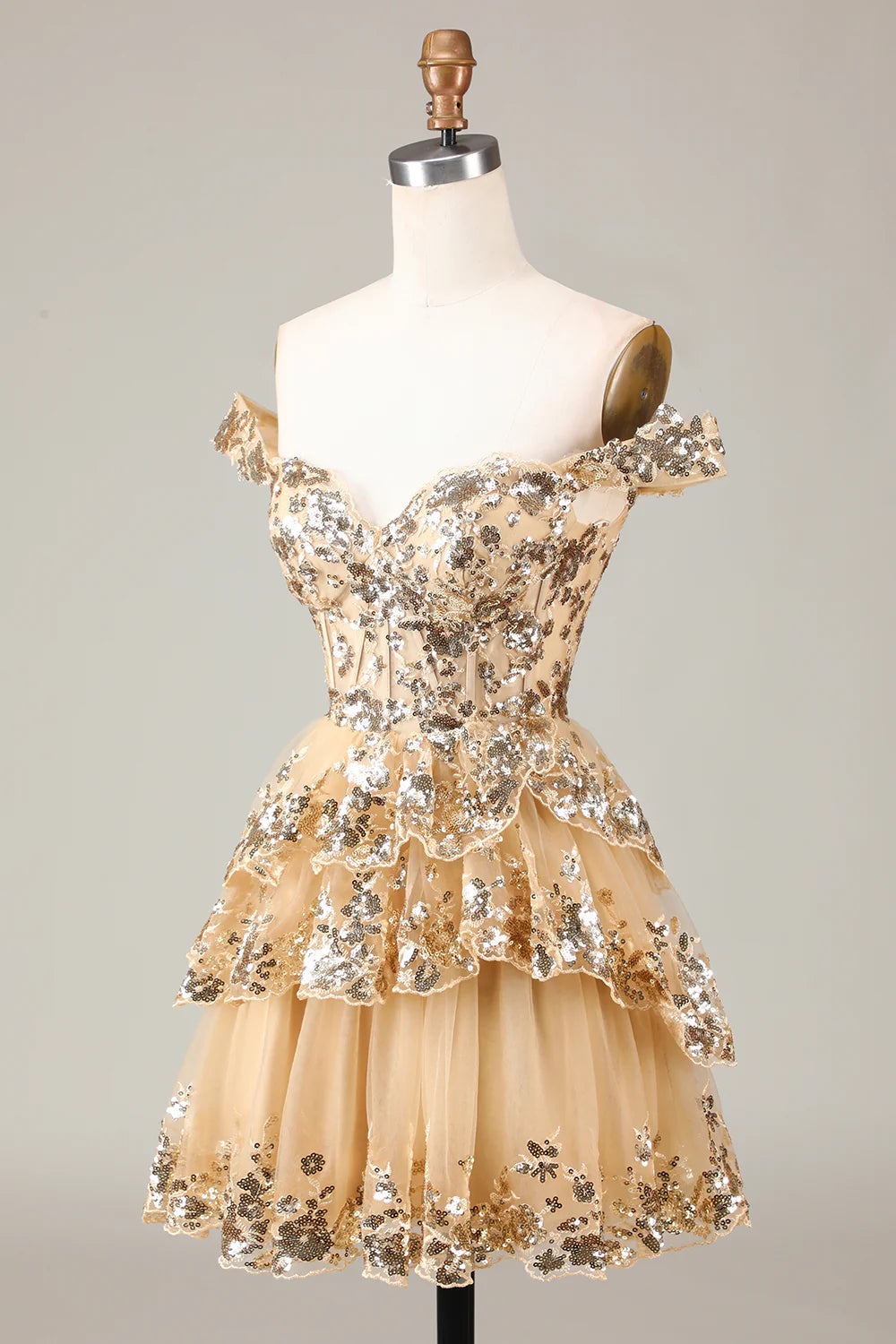 Back view of the A-line short lace and sequin homecoming dress.