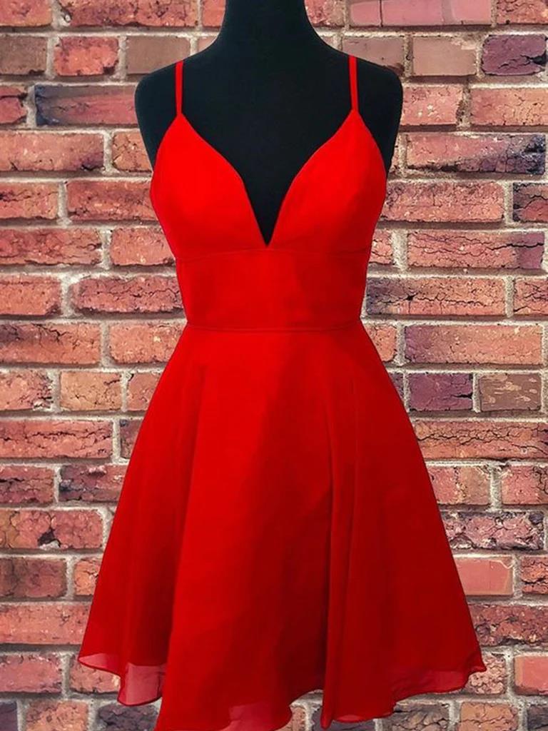Elegant A-line V-neck short prom dress.