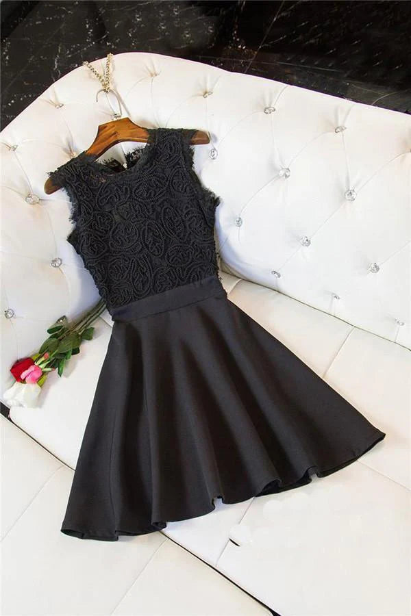 Model wearing an elegant A-line V-neck short satin prom dress.