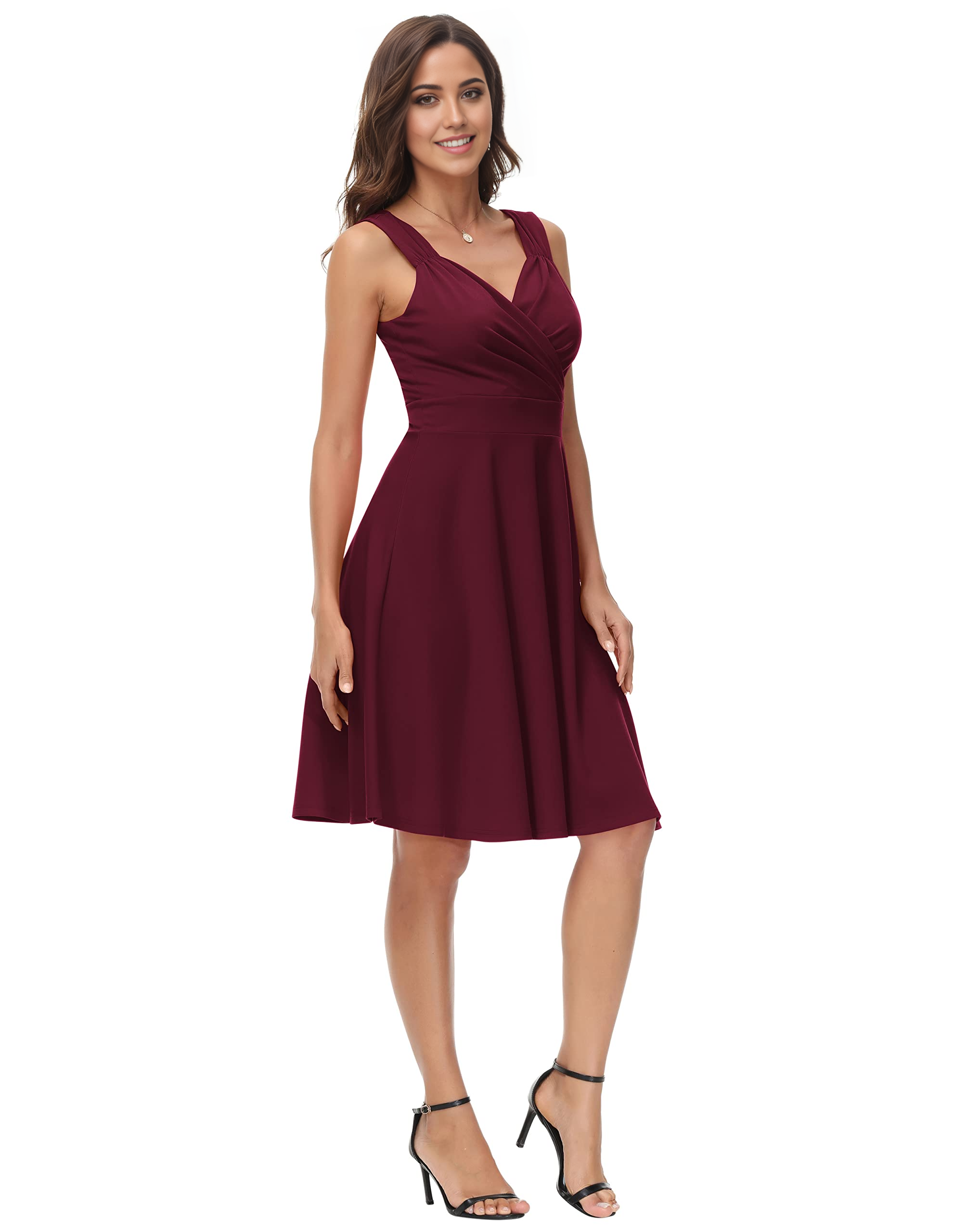 Elegant A-line V-neck tea length formal dress.