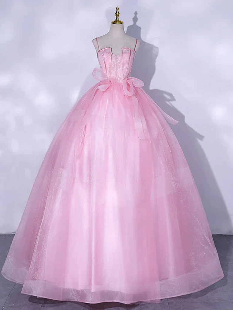 Elegant A-line V-neck tulle and lace prom dress.