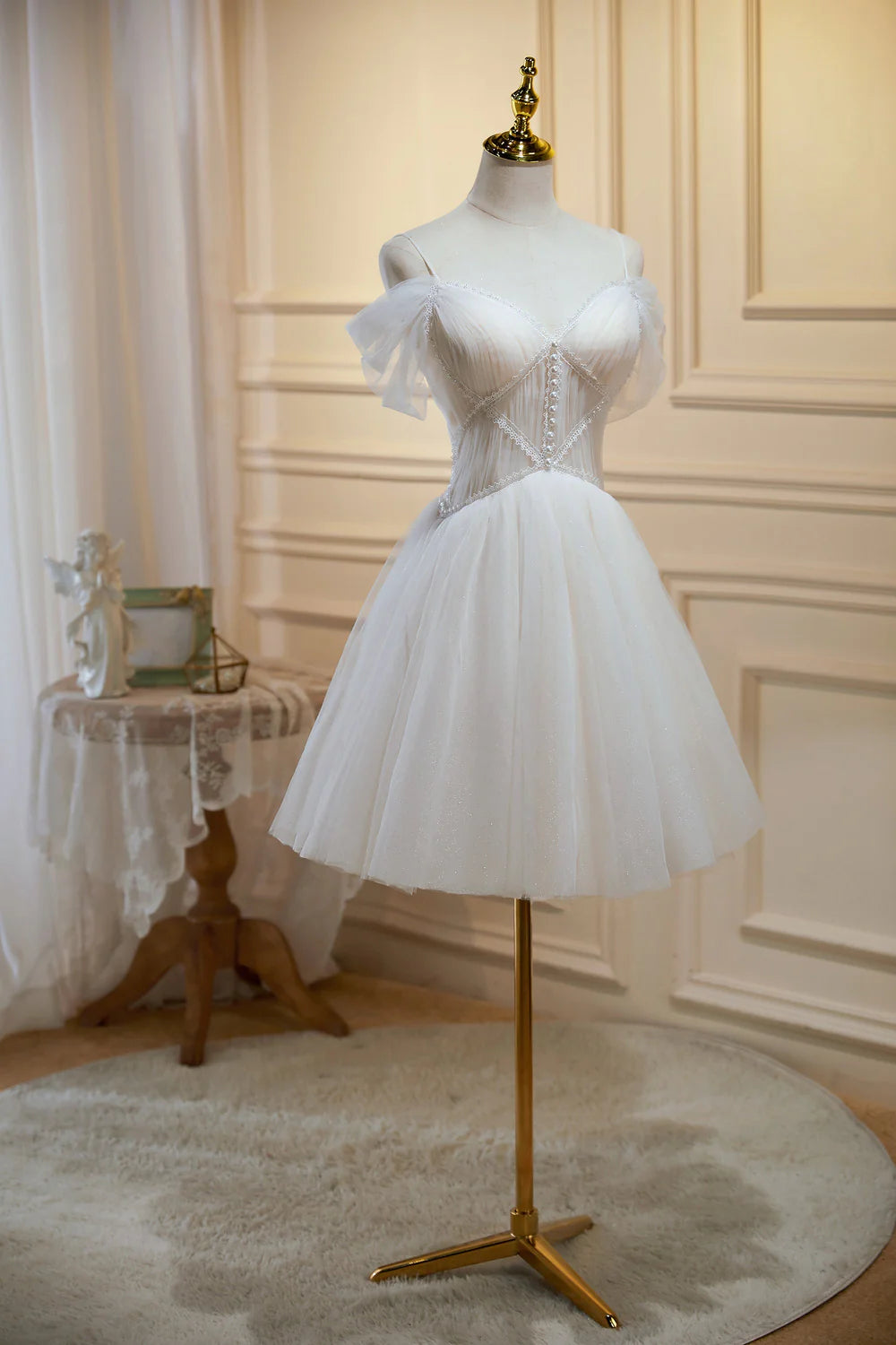 Back view of the short tulle formal dress.