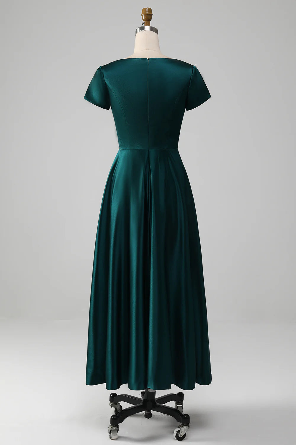 Back view of the A-line V-neck satin Mother of the Bride dress.