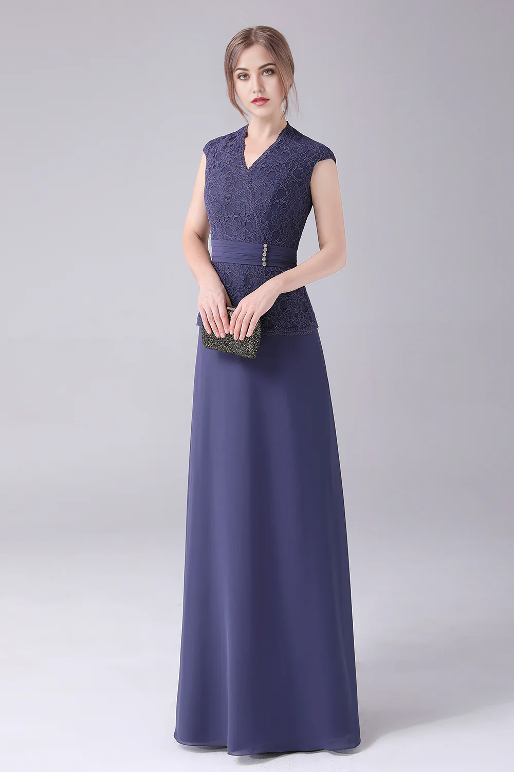 Back view of the elegant floor length Mother of the Bride gown.