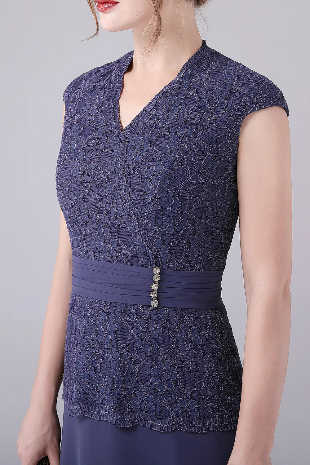 Another angle of the sophisticated V-neck floor length gown.