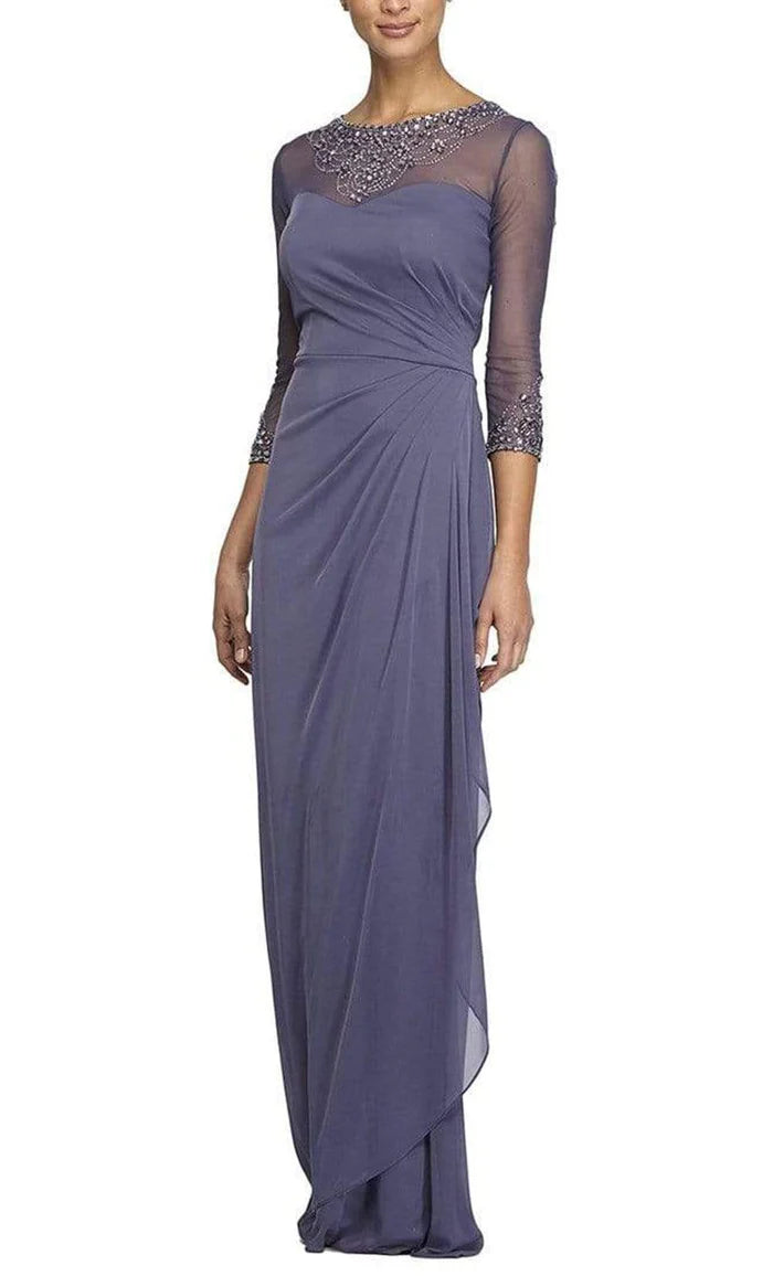 Elegant A-line V-neck prom dress with intricate beading and ruched details.