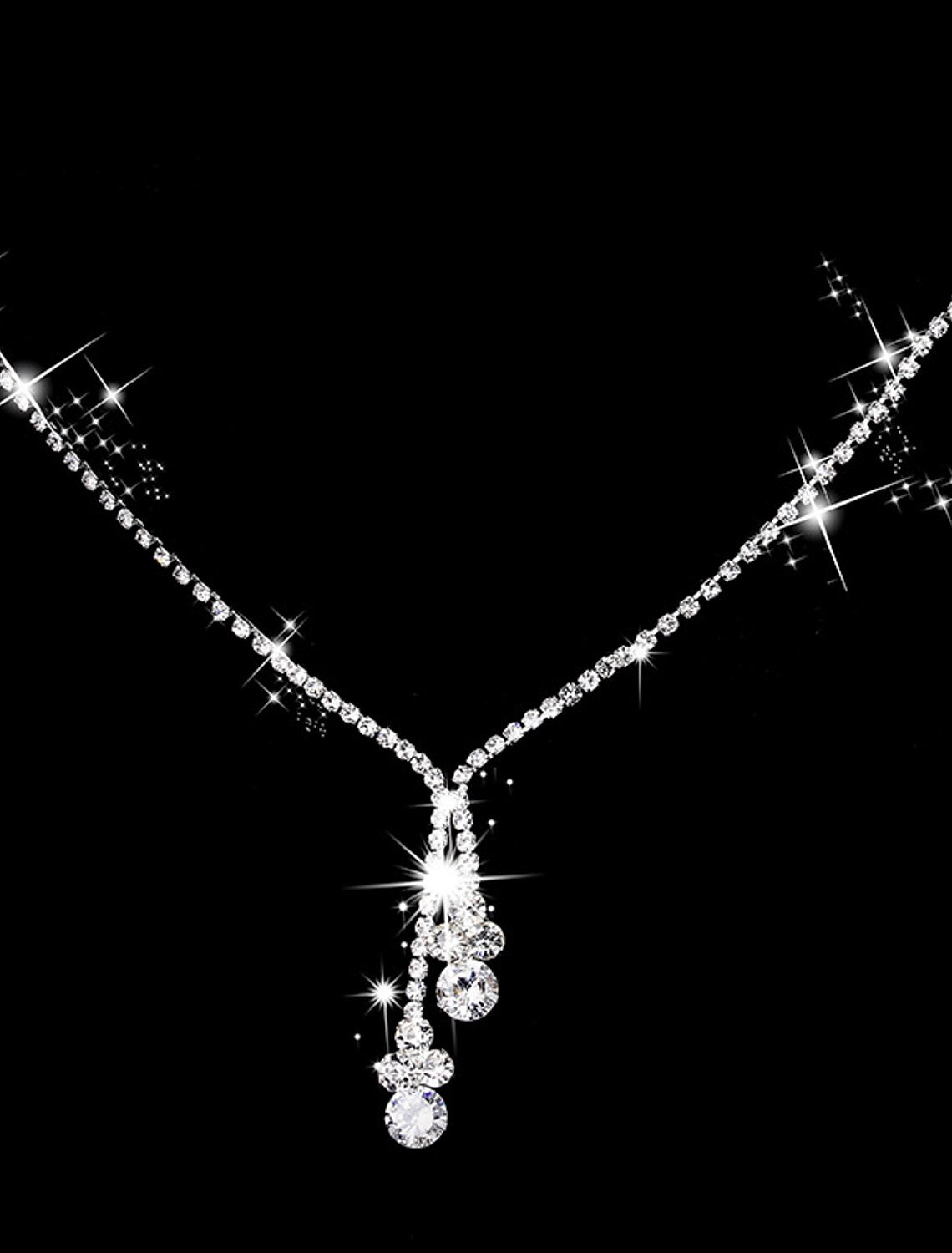 Elegant silver AAA Cubic Zirconia bridal jewelry set with drop earrings and choker necklace.