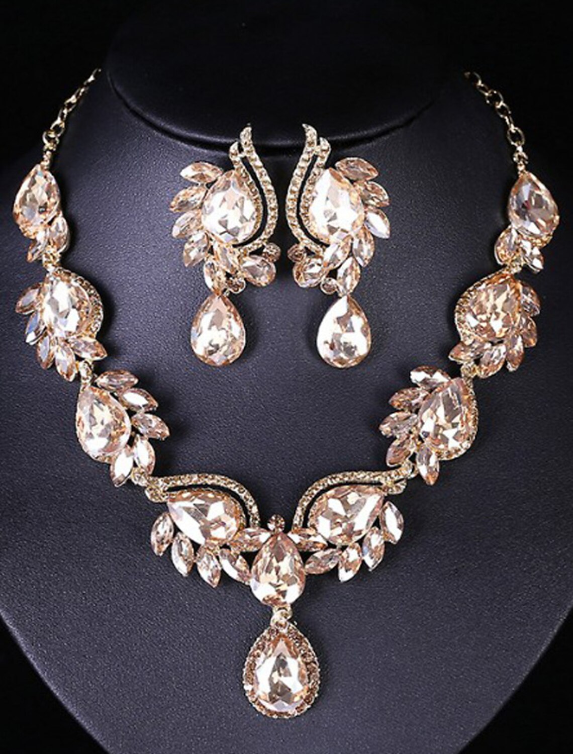 Close-up of the alloy earrings from the jewelry set.