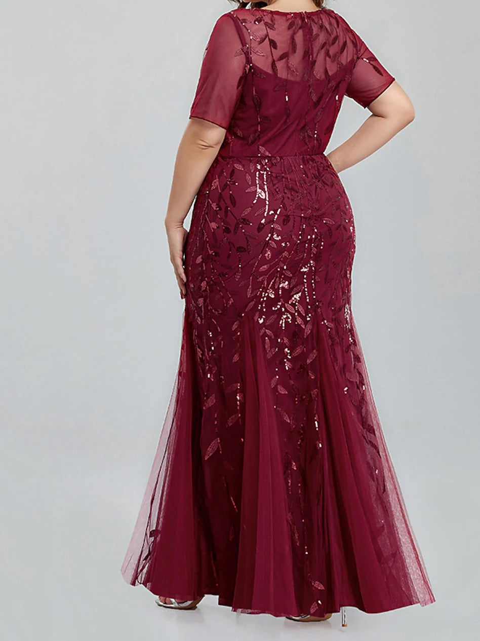 Back view of the sophisticated mermaid gown, perfect for formal events.