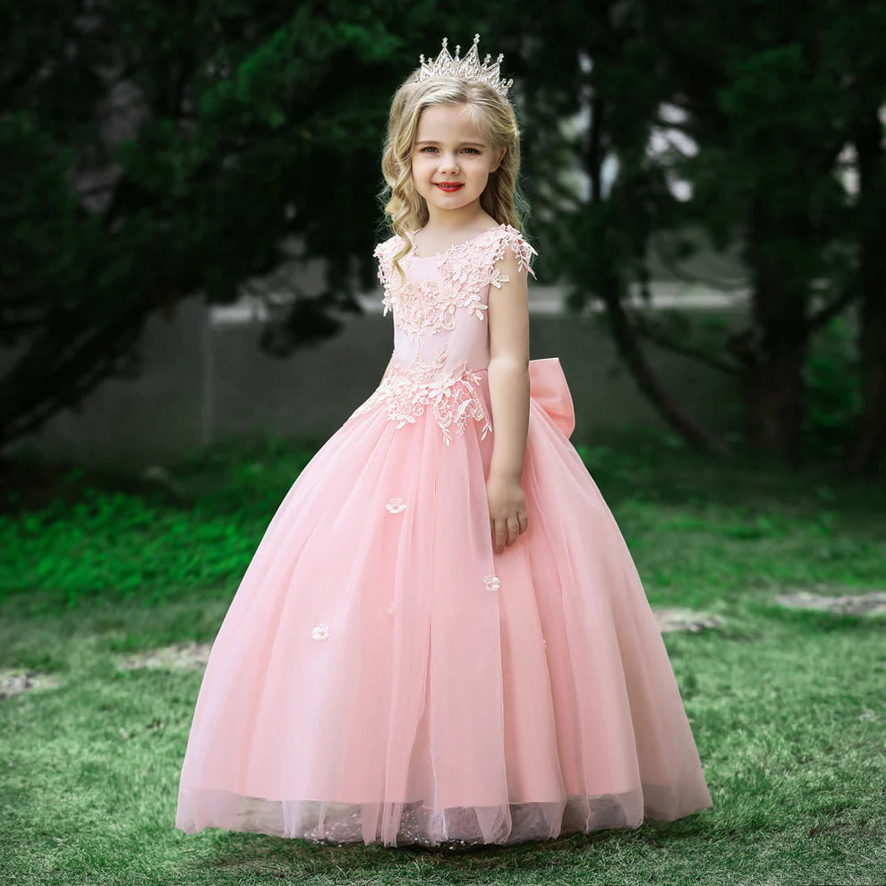 Back view of the sleeveless ball gown for flower girls.