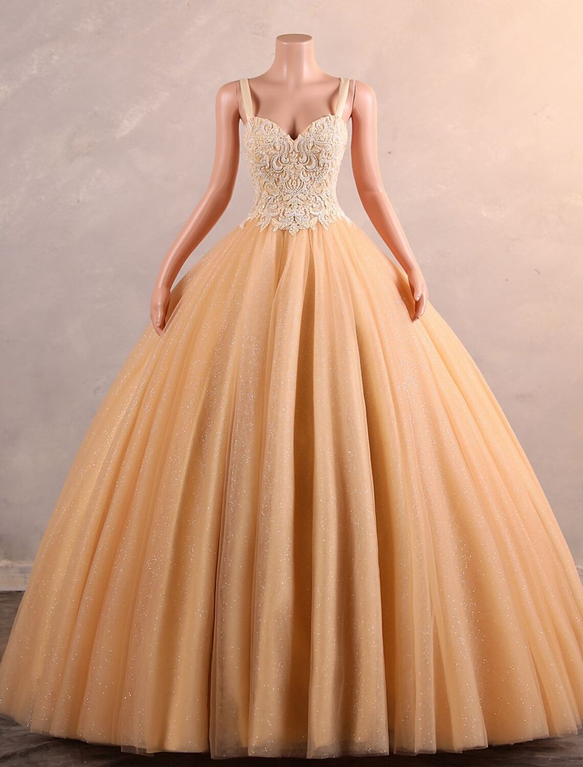 Back view of the floor-length tulle Quinceanera dress.