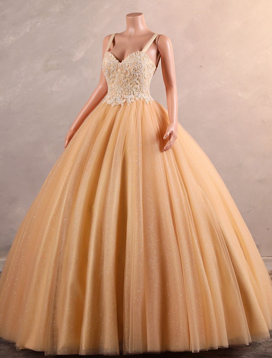 Side view of the sleeveless ball gown Quinceanera dress.