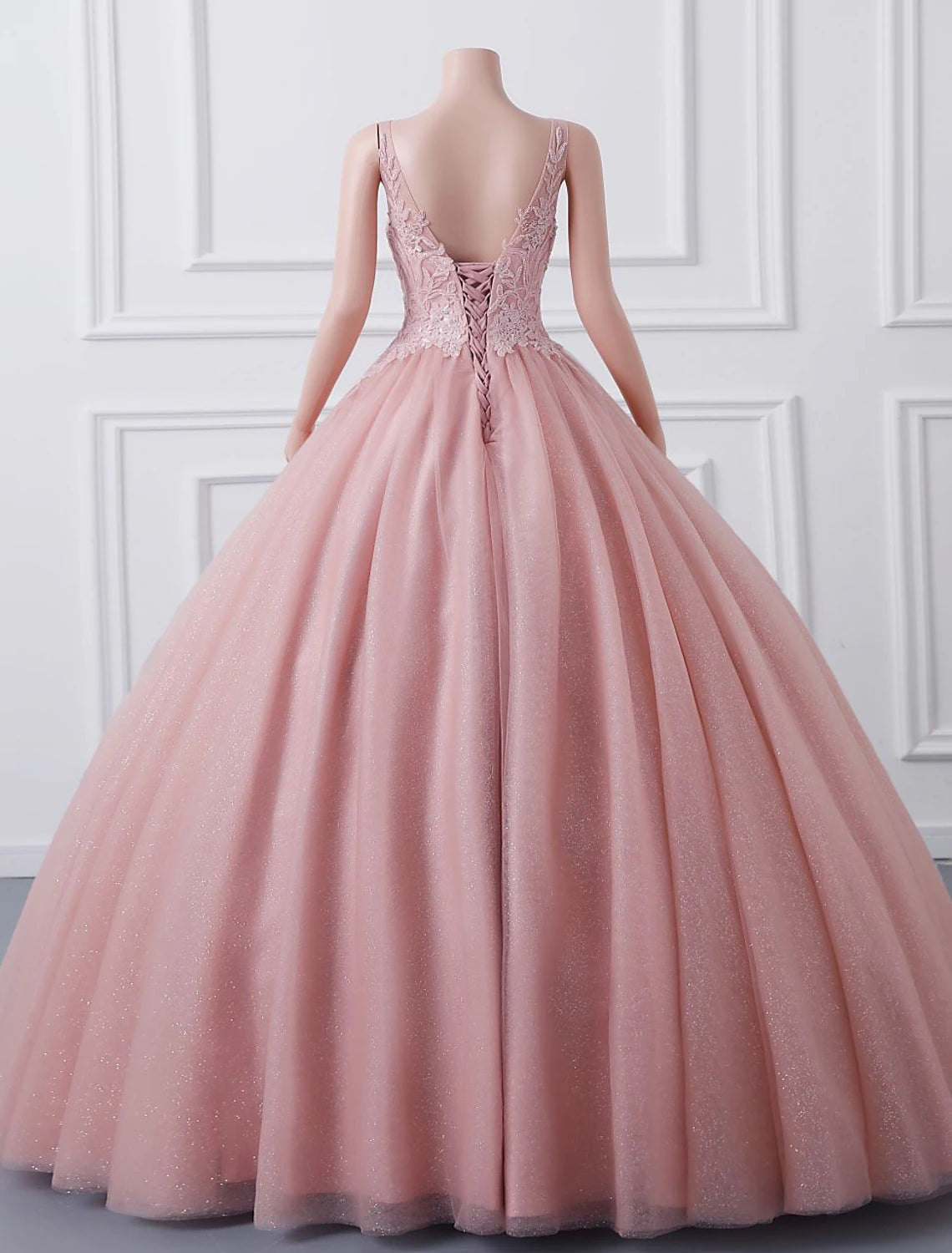 Full view of the elegant Quinceanera ball gown.