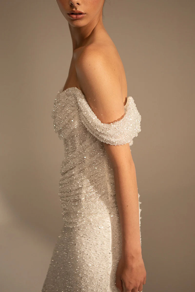 Back view of the elegant mermaid bridal gown.