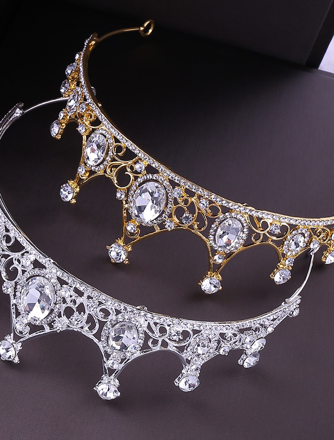 Full round baroque queen crown with intricate crystal details.