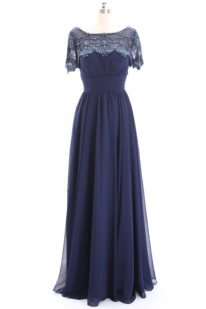 Elegant beaded short sleeve Mother of the Bride gown.