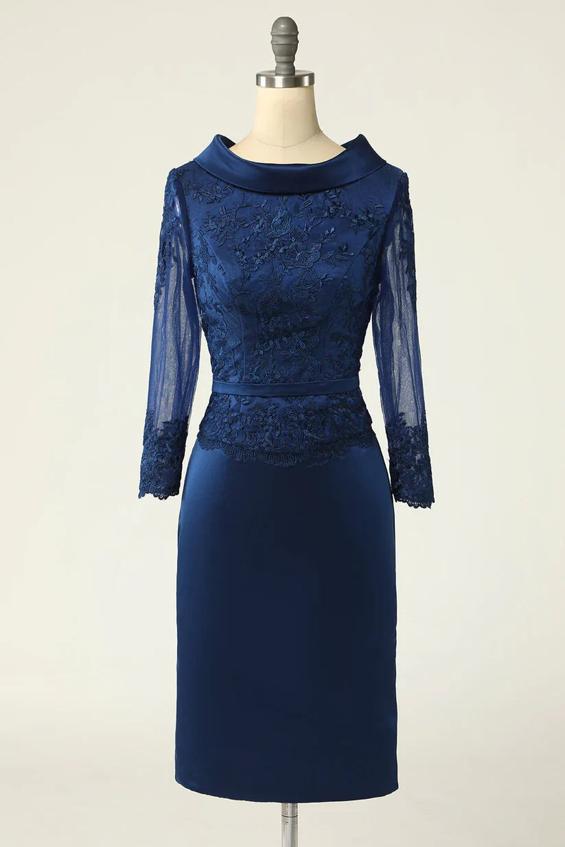 Elegant bodycon V-neck long sleeve A-line dress for mothers of the bride.