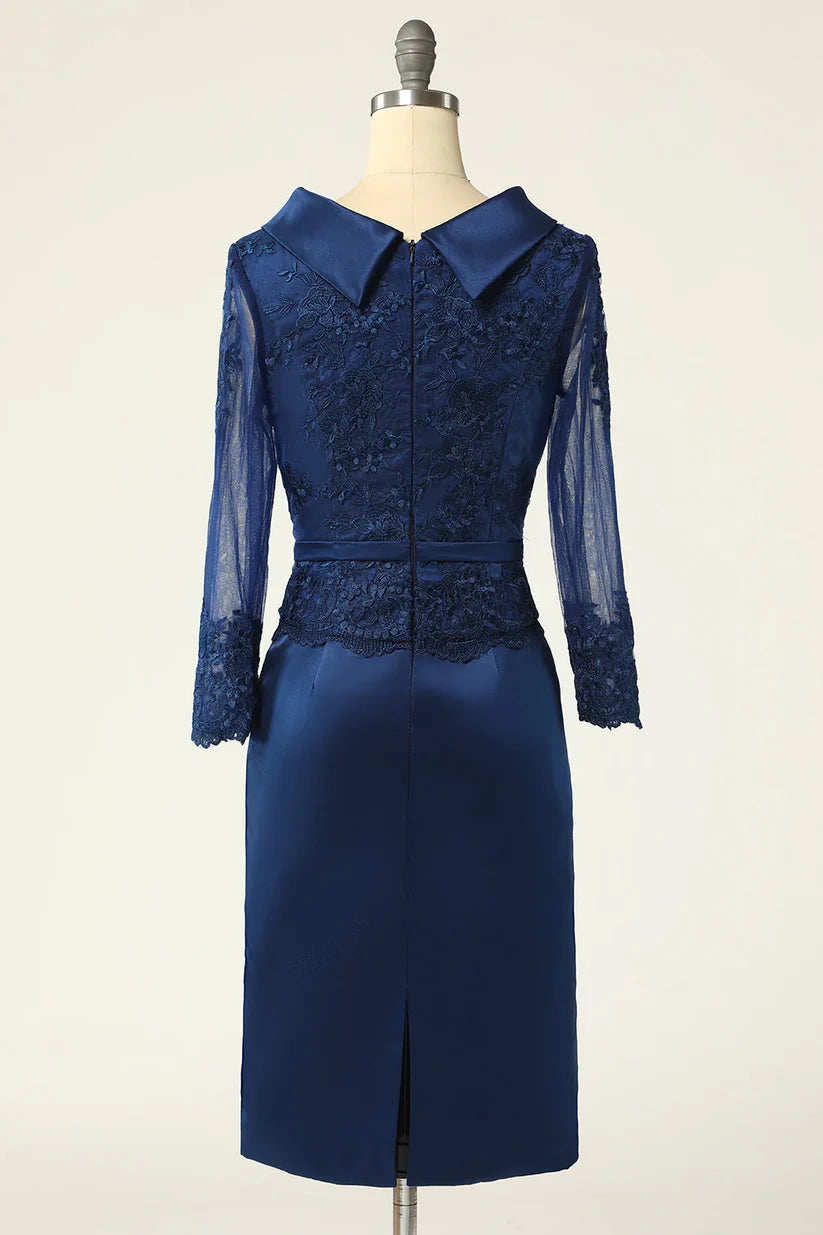 Back view of a sophisticated long sleeve formal dress.