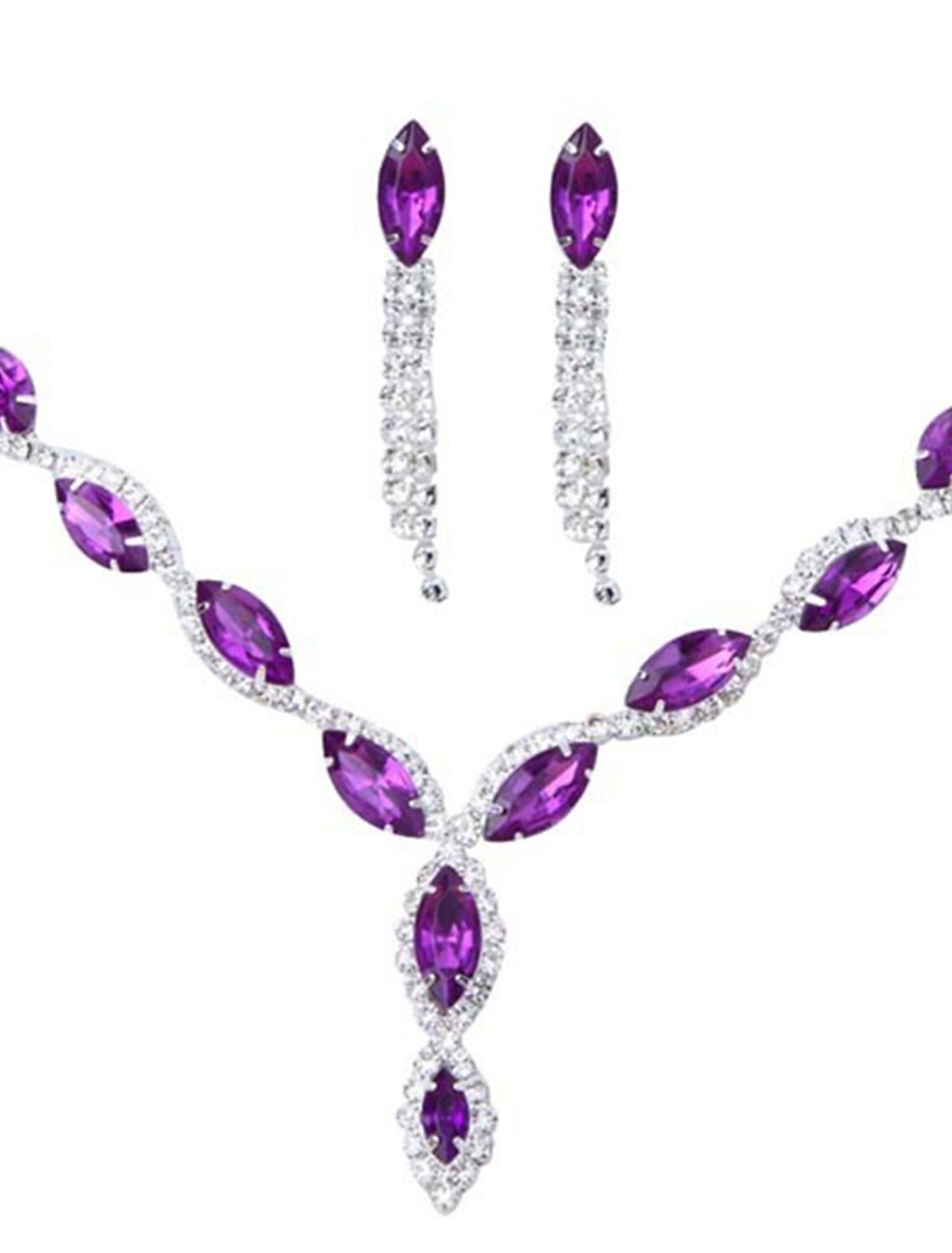Silver-toned bridal necklace and matching earrings set for women.