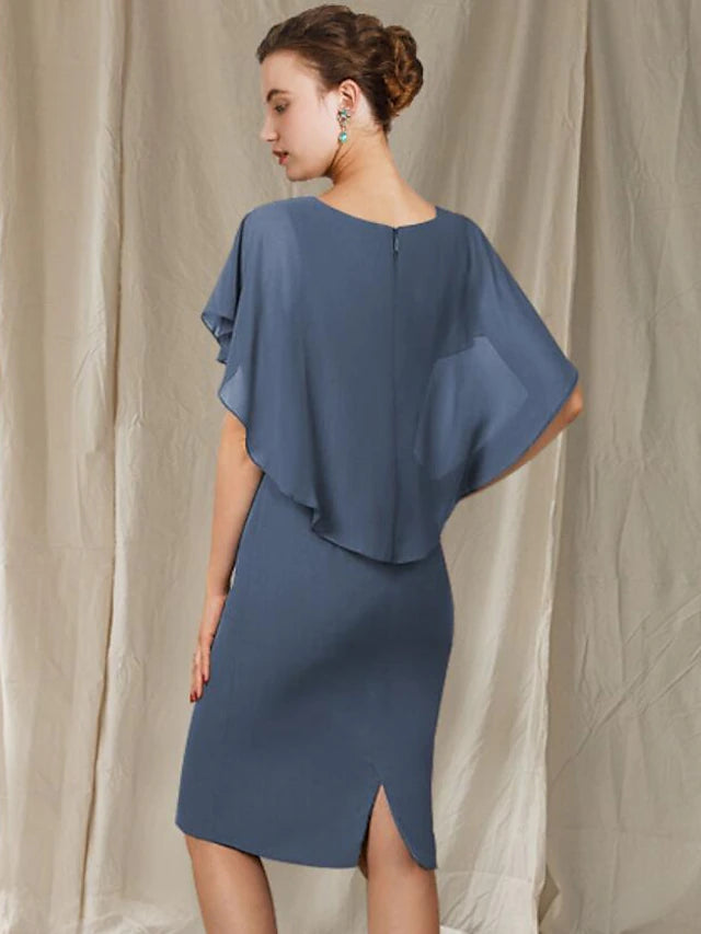 Back view of a simple elegant Mother of the Bride dress.