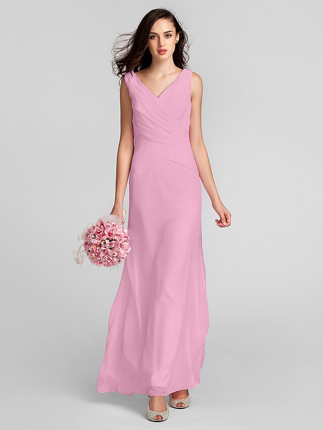 Bridesmaid dress showing the flowing chiffon fabric and sleeveless design.