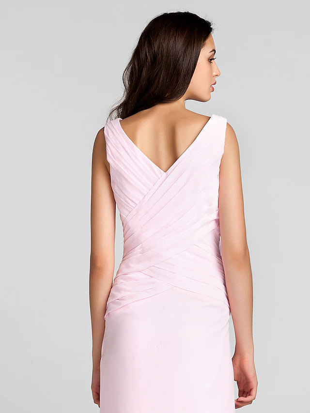 Chiffon bridesmaid dress in a vibrant color, showcasing its floor length.