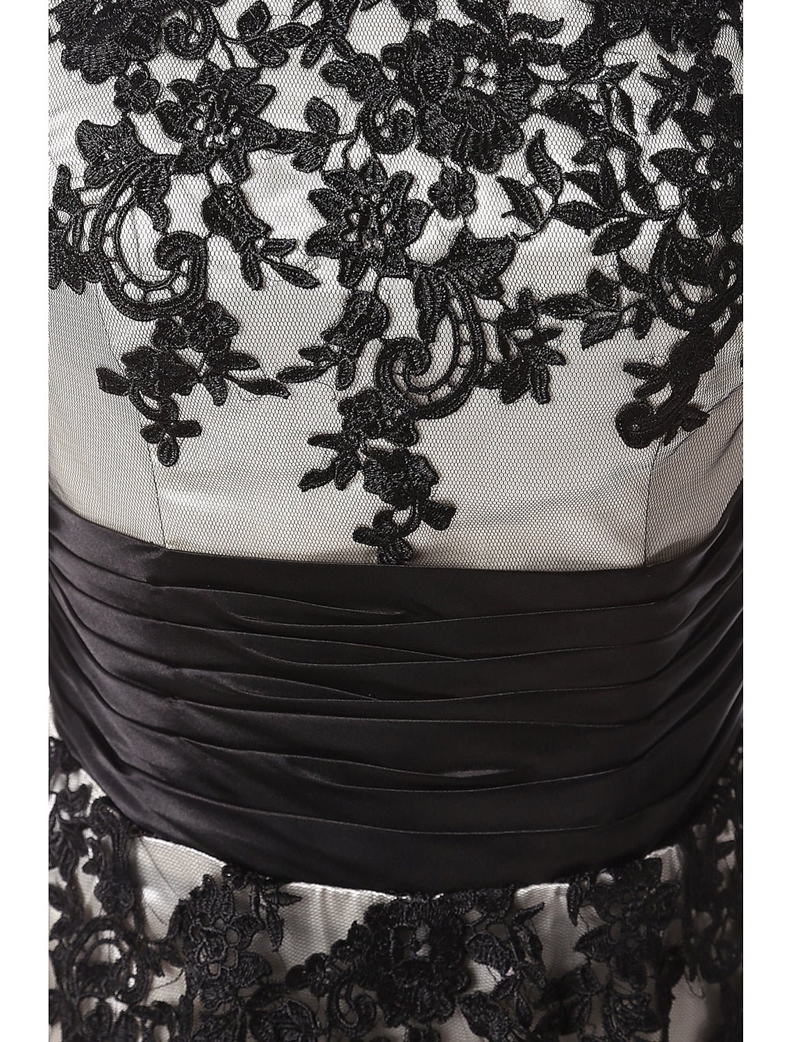 Flowing skirt of the ankle-length ball gown.