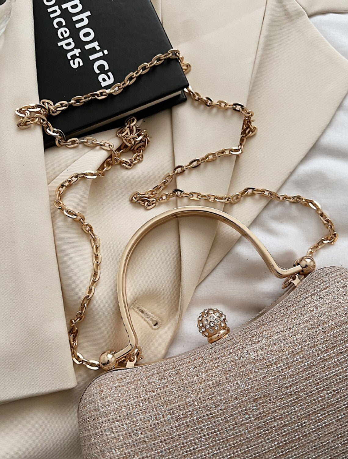 Large capacity crystal evening clutch.