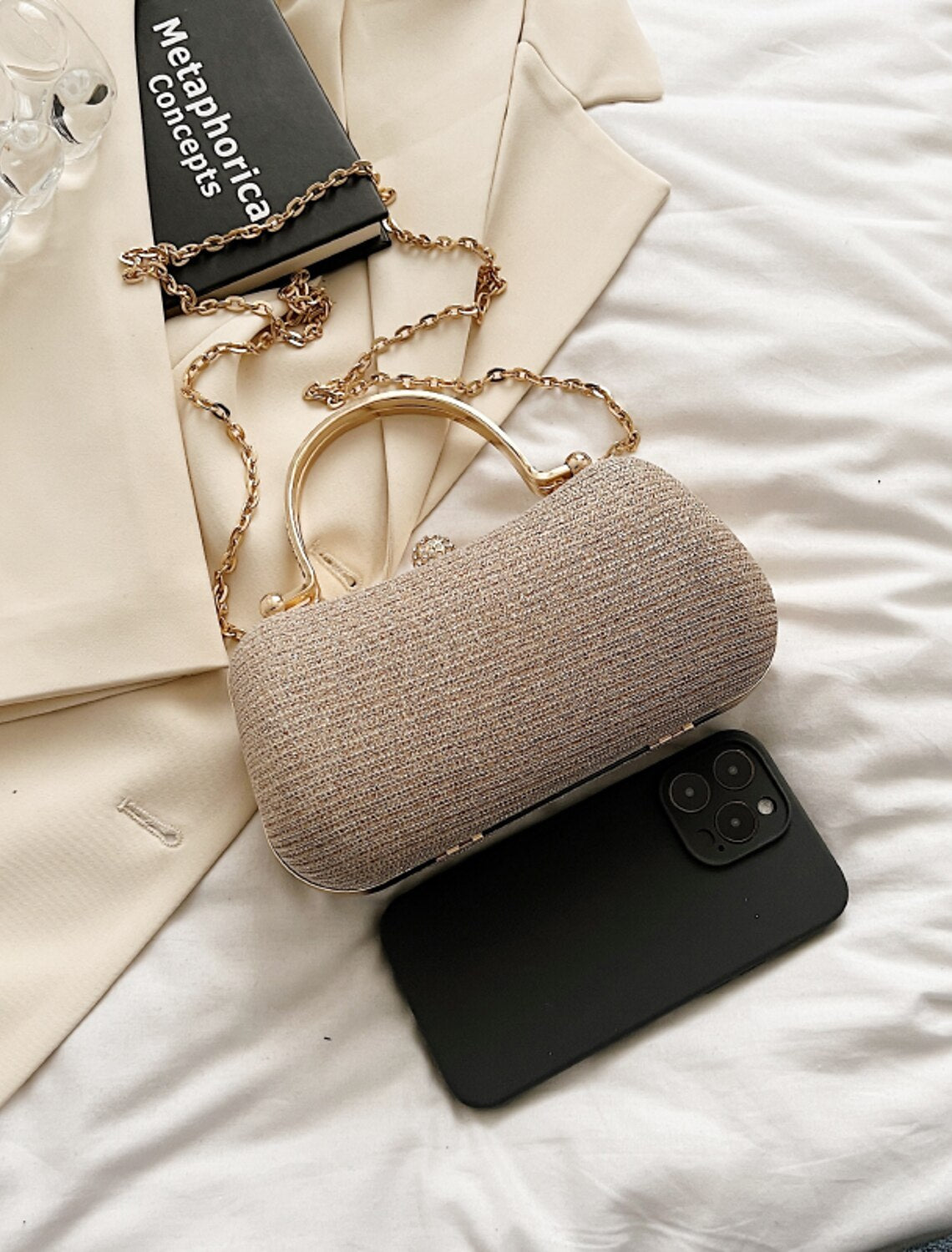 Crystal-embellished wedding party bag.