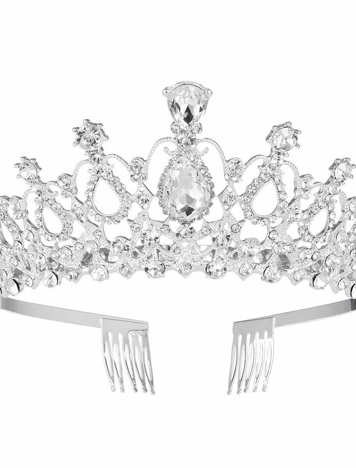 Various angles of the elegant crystal tiara crown.