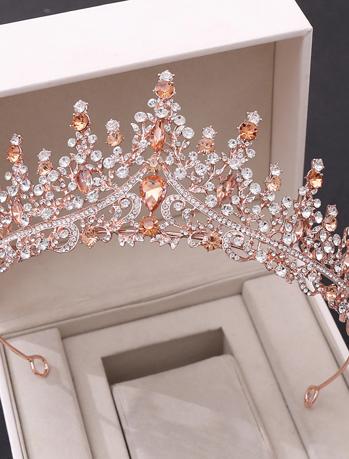 Side view of an elegant crystal rhinestone tiara.