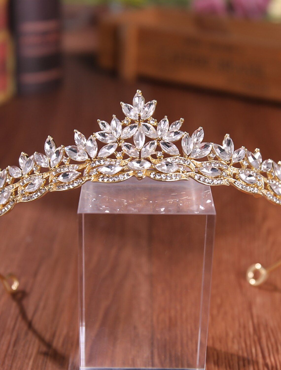 Elegant crystal rhinestone tiara headpiece.