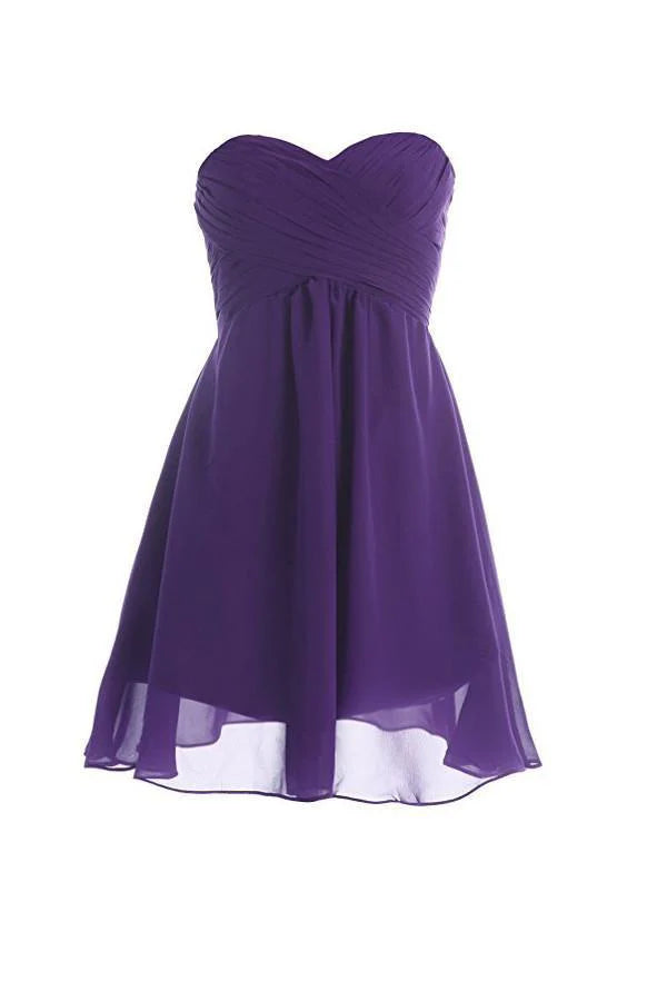 Elegant strapless chiffon A-line bridesmaid maxi dress.