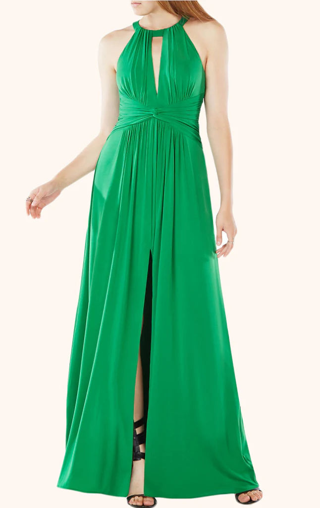 Elegant halter neck chiffon long prom dress.