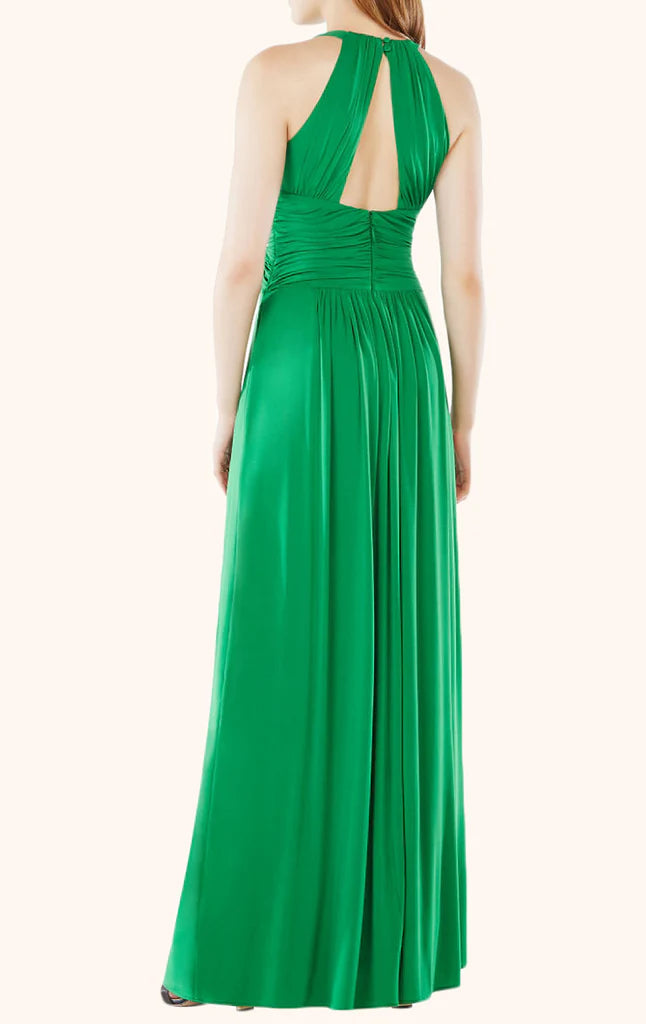 Back view of the elegant halter neck chiffon long prom dress.