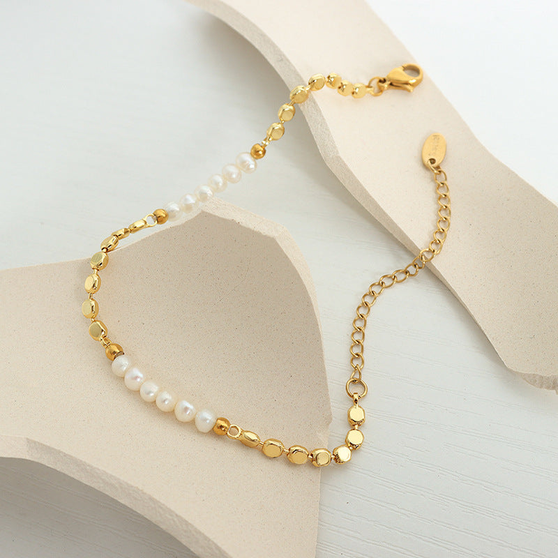 Freshwater pearl bracelet on a white background.