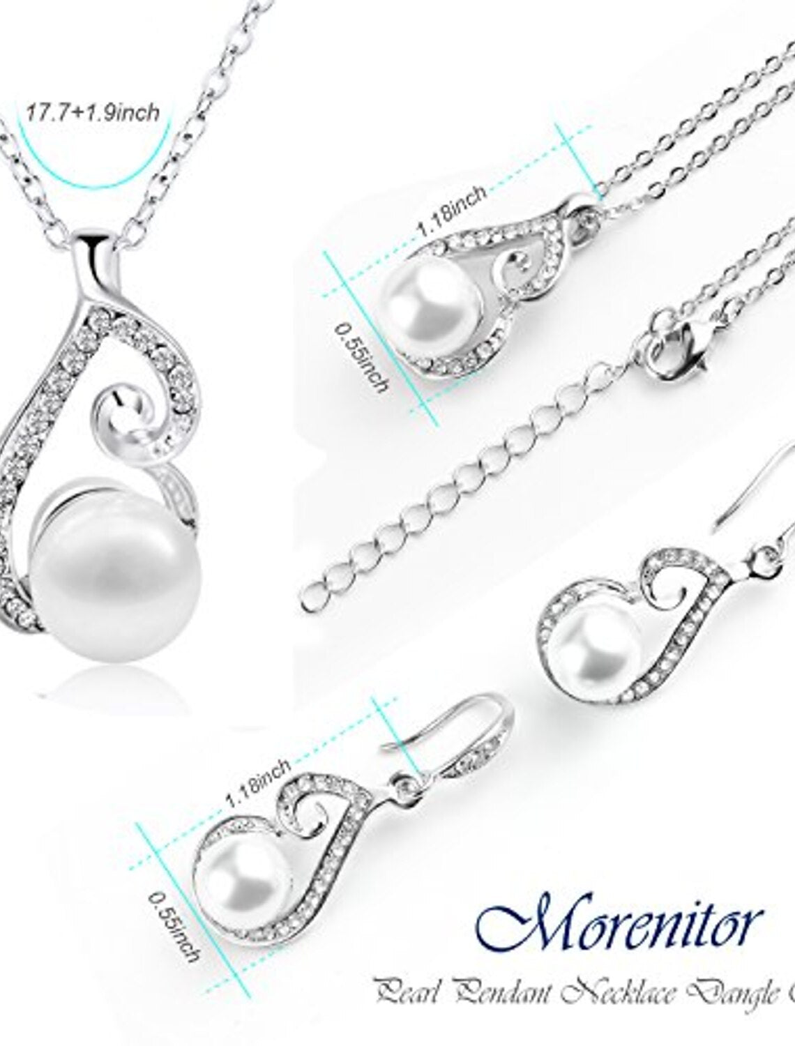 Elegant gold plated faux pearl pendant necklace and matching dangle earrings.