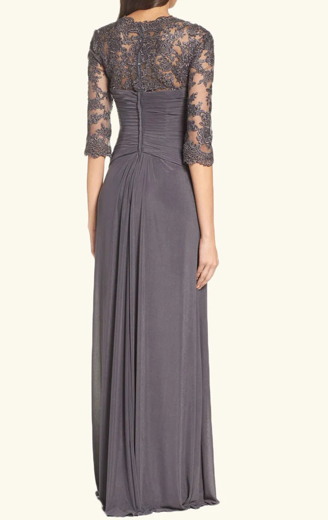 Stylish long Mother of the Bride dress with half sleeves for formal events.