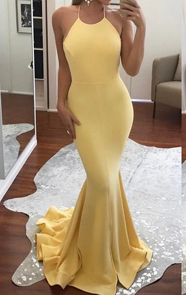 Formal Halter Neck Mermaid Dress, detailed view.