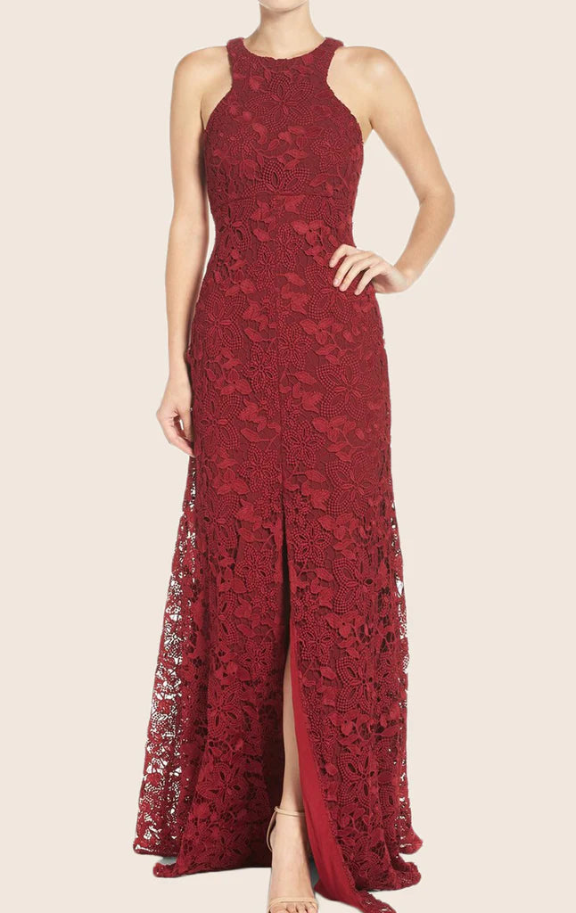 Elegant halter neck formal evening gown.