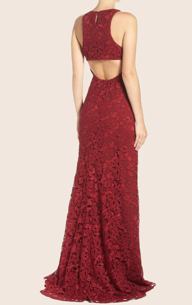 Full length view of the formal halter neck evening gown.