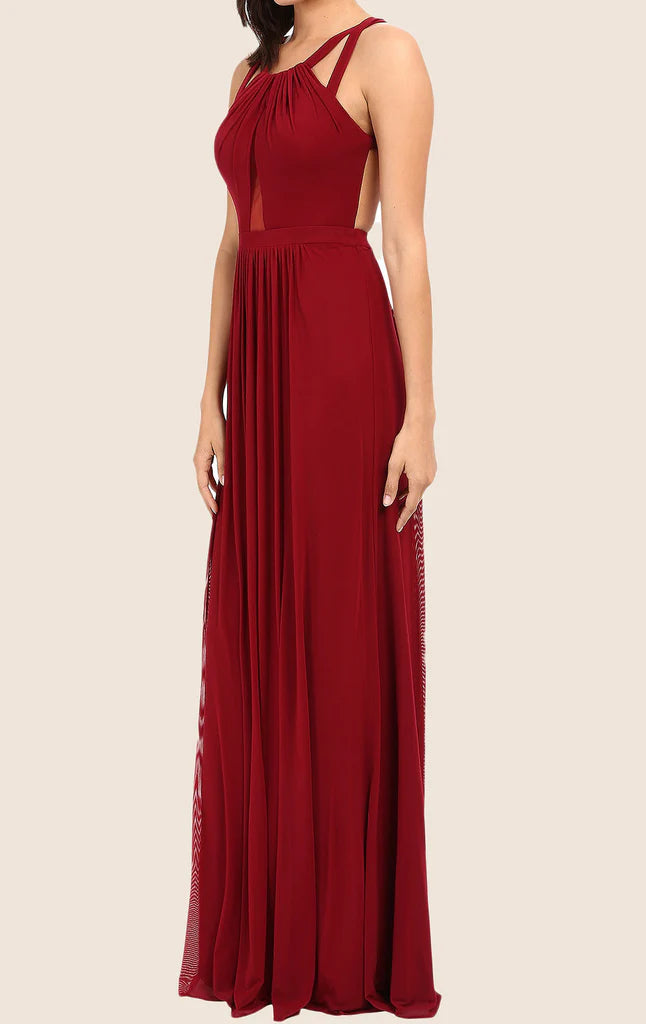 Back view of the open-back design on the elegant formal gown.