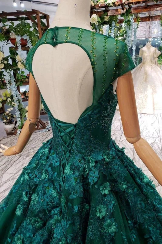 Side profile of the Quinceanera dress highlighting the full ball gown skirt.